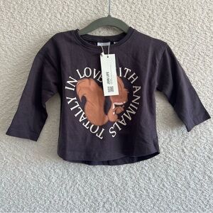 Zara Baby NWT Totally In Love With Animals‎ Long Sleeve Shirt Size 6-9 Months